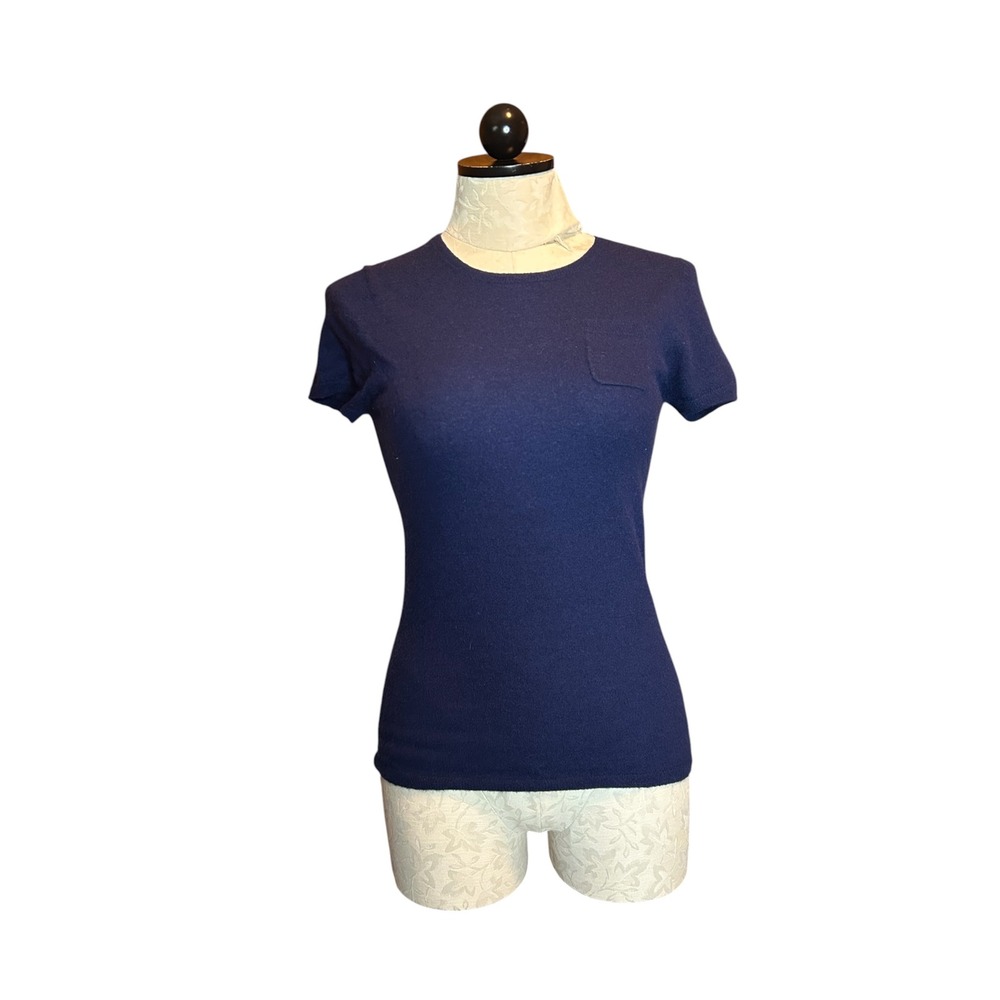 Isaac Mizrahi for Target Navy Blue 100% Cashmere Short Sleeve Pocket Sweater S